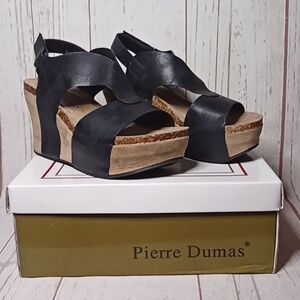 Pierre Dumas Hester Women's Black Leather Sandles sz 7